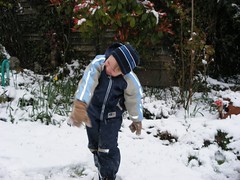Thomas flings a snowball