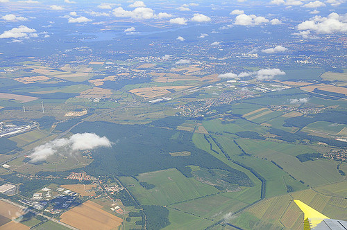 Airplane window  view to the earth, ground