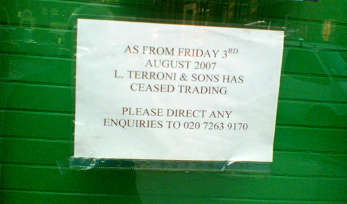 Sign on door of Terroni and Sons