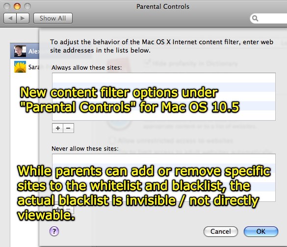 New Content Filter options for Mac OS 10.5