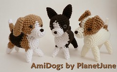 Beagle, Boston Terrier, Jack Russell Terrier (crochet amigurumi)