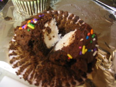 Chocolate Cupcakes with Marshmallow Center and Fudge Frosting