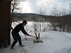 Splitting wood for Lusk woodstove