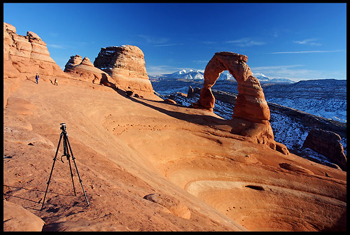 My tripod and the Delicate Arch, sunset