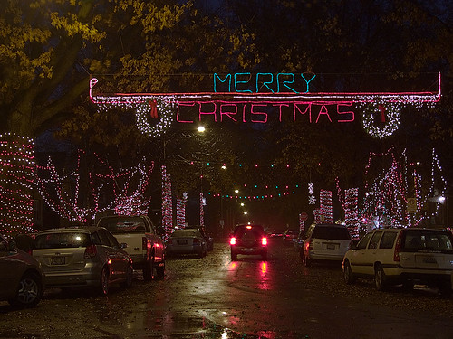 Christmas lights, in Saint Louis Hills neighborhood, Saint Louis, Missouri, USA
