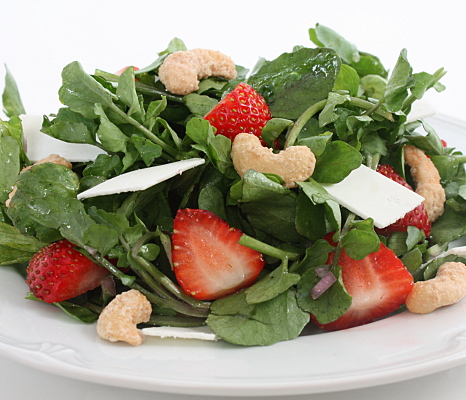 strawberry salad, watercress, cashews