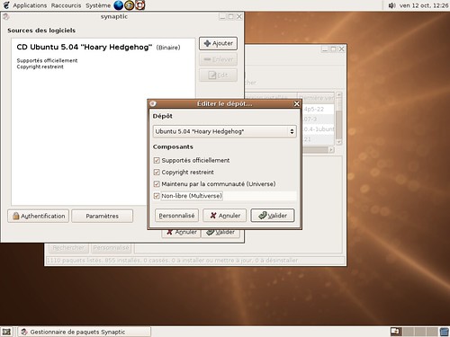 Synaptic et le fond d'écran spécifique de la ubuntu linux 5.04