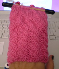 very pink, very cabley mittens