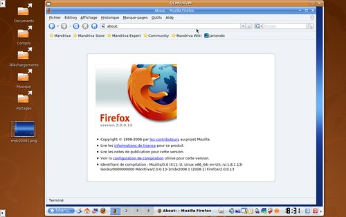 Firefox 2.0.0.13 dans une Mandriva 2008.1 64bits sous KVM