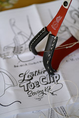 Leather toe clip sewing kit. Photo by Yohei Morita