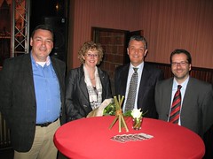 Voorzitter Willy Mertens, Minister Veerle Heeren, Burgemeester Theo Schuurmans en Schepen Guy Joosten