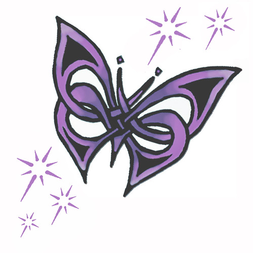 Purple butterfly tattoo w/stars