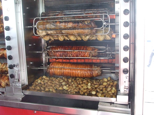 roast pork stand at the farmers' market