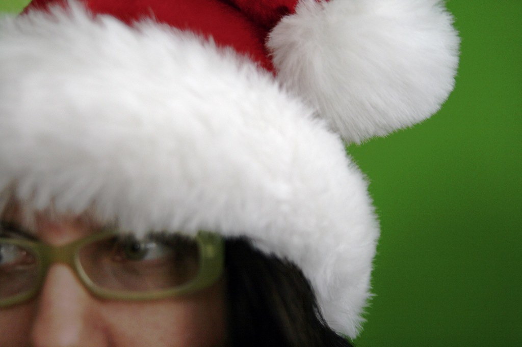 self with Santa hat