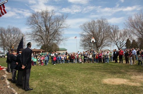 Lidgerwood residents and school children gather in the city’s park celebrating Earth Day and a new USDA funded water system that will reduce arsenic levels and improve water quality.