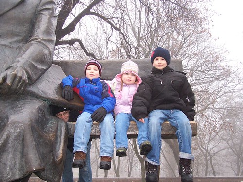 Gavin, Emma, and Joshua chillin with Shevchenko in Chernihiv