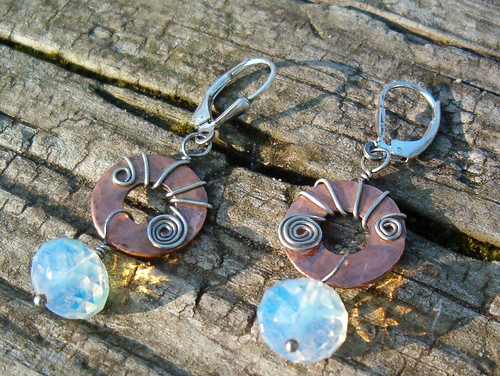 opal glass, copper & SS earrings