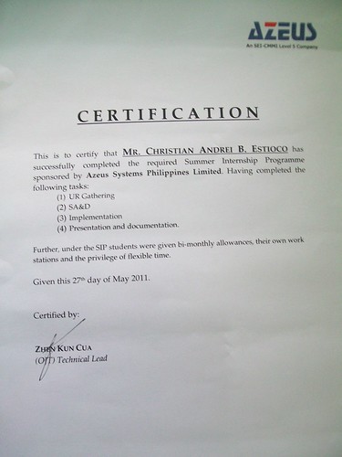 My Azeus Certificate