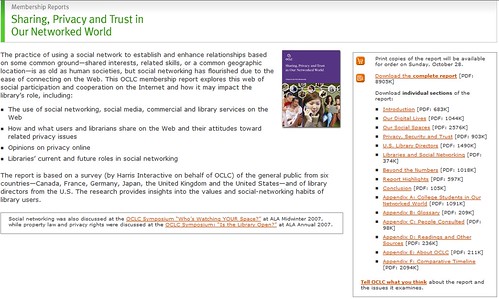 New OCLC report on sharing, privacy, trust, and social networking