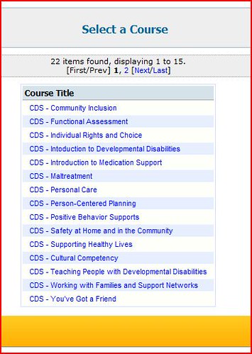 Screenshot of 'Select a Course' Section
