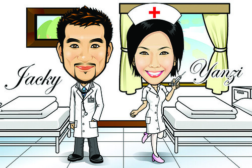 Q-Digital Caricatures - Doctor & Nurse