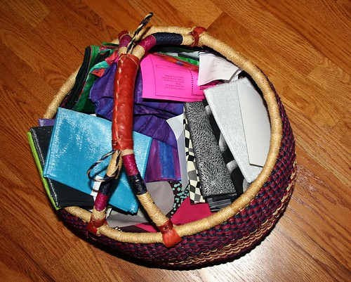 African basket stuffed to the brim with new fabric