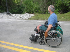Wheelchair user on Cliff Drive, Kansas City