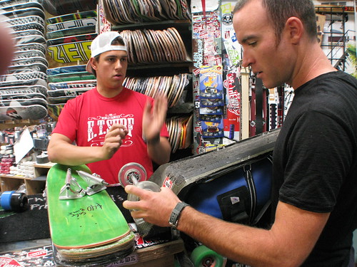 Getting some advice from a skate shop in Redondo Beach, California, USA
