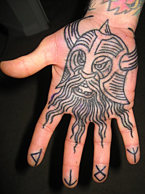 Hand (Palm) Tattoo of Viking / Runes, 1 hour later