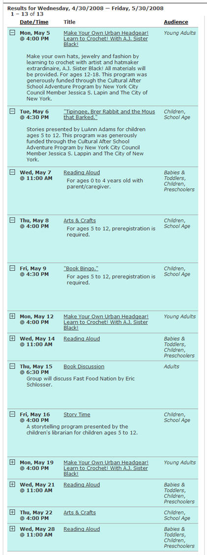 NYPL - 2008 May Schedule