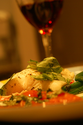 Roasted Halibut with Oregon Pinot Noir
