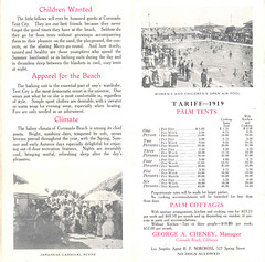 Tent City, fees and information, 1919
