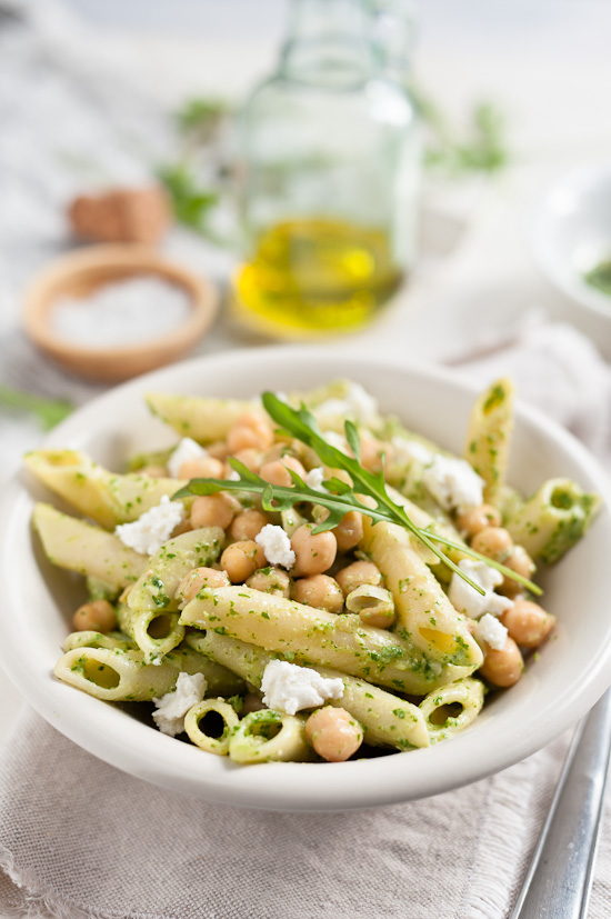 Rocket Pesto Penne with Chickpeas