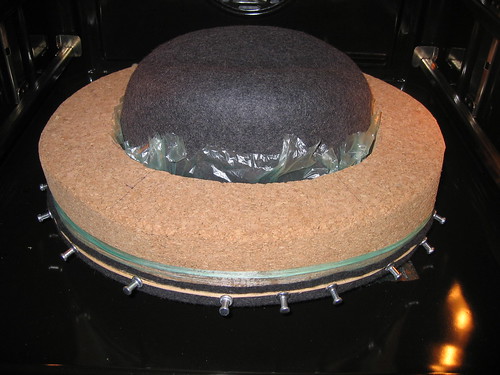 Blocked hat in the oven for drying