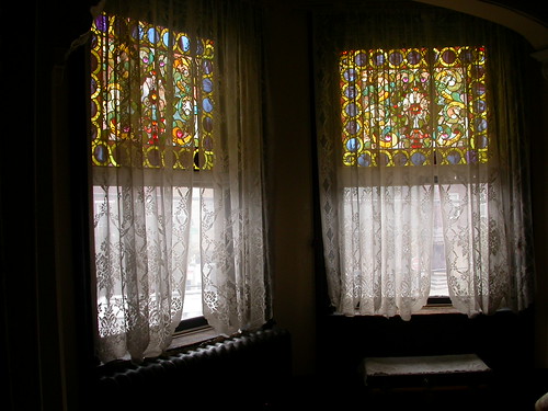 Stained glass windows in the bedroom