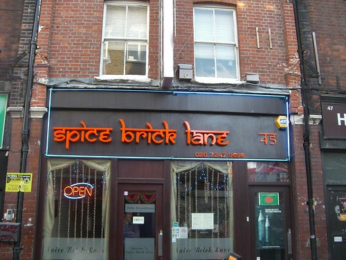 London, Brick Lane, Spice Brick Lane restuarant sign 01