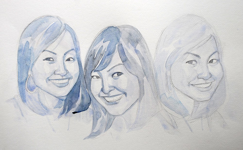 Portraits of a lady in watercolour - progress 1