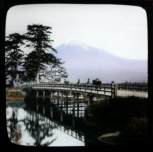 MT. FUJI FROM YOSHIWARA -- The Famed Peak in Soft Pastel Rising Over the Rustic Kawai Bridge Along the Tokaido