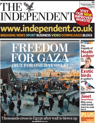 Portada de The Independent: Libertad Para Gaza 