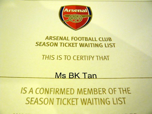 I'm officially on the Arsenal Season Ticket waiting list!