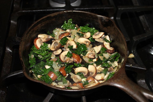 mushroom and kale frittata making