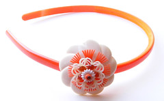 Orange and White Vintage Flowers Headband