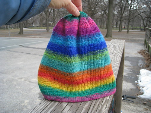 reversible hat in Noro sock yarn.