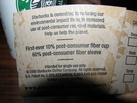 10 per cent post use fiber cup starbucks