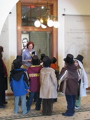 Students are welcomed to President Lincoln's Cottage.  These 3rd graders from Hearst Elementary get a sneak preview of the site before opening.