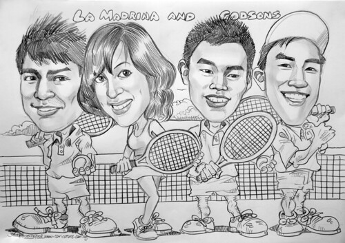 Caricatures group tennis players