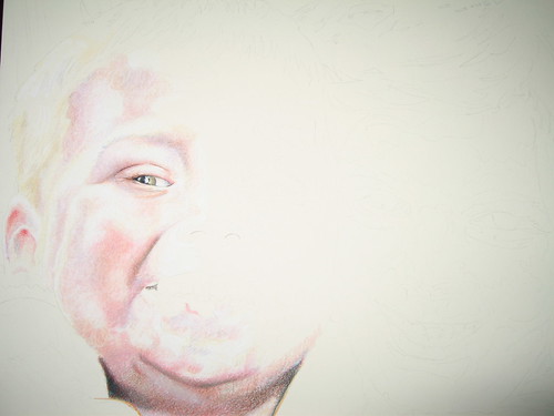 In progress scan of colored pencil portrait Nate & Hannah
