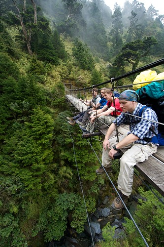 NengGao Hiking Trail - Hikers Sitting on a Suspension Bridge
