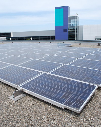 The solar panels supply about 30 percent of the power for the building