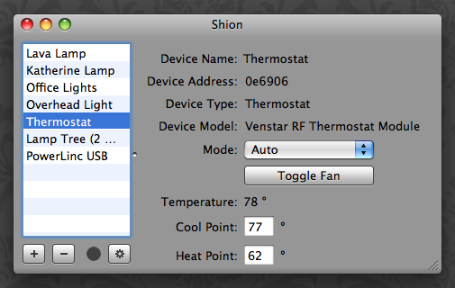 Shion: Thermostat controls